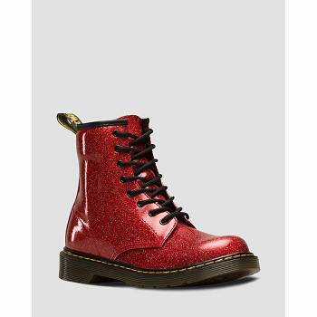 Dr Martens 1460 Glitter Lace Up - Cervene Cizmy Detske, DR0410